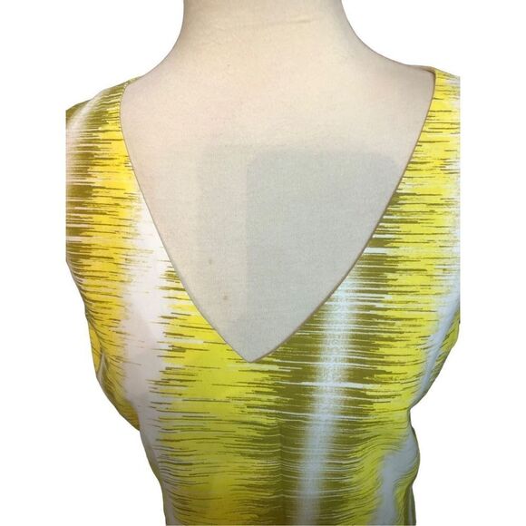 Larry Levine yellow white and beige print sheath dress fully lined - Picture 2 of 14